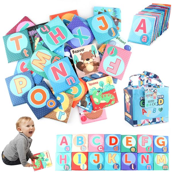 Baby Soft Alphabet Cards Toys, Washable 2025 New Early Childhood Enlightenment Book Alphabet Flash Cards with Storage Bag, Education Cloth Alphabet Tiles Toys Preschool Learning Toy