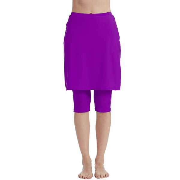 Micosuza Womens Skirted Swim Capris Sun Protective UPF 50+ Swimming Tight with Attached Skirt Sport Leggings Purple