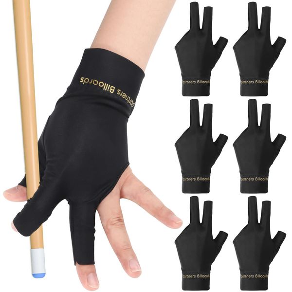 Pengxiaomei 6 Pcs Pool Gloves Billiards Left Hand, 3 Fingers Shooters Snooker Cue Sport Gloves Billiards Glove for Women or Men Billiard Accessories