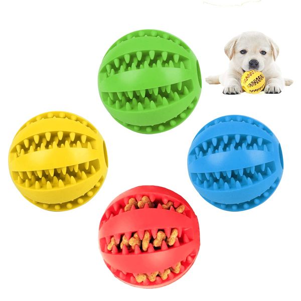 Forreen Dog Toy Ball, 4 Pieces Dog Treat Ball Dog Tooth Cleaning Toy Ball Nontoxic Bite Resistant Toy Ball Rubber Dog Balls for Small Dogs Teeth Cleaning Chewing Training IQ Training