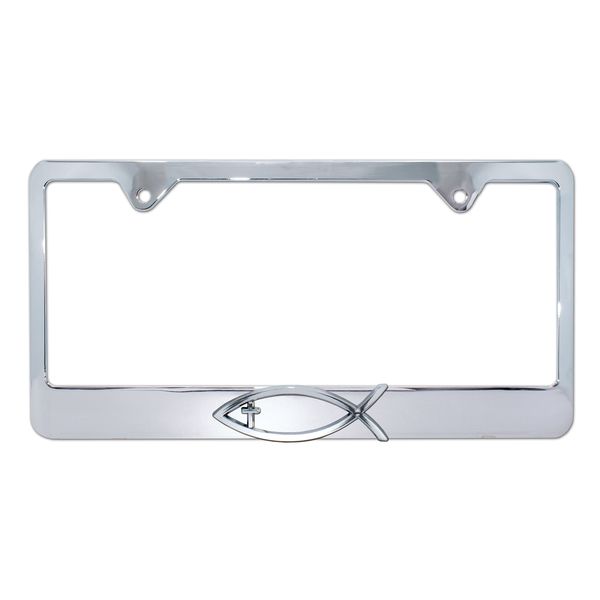 Christian Fish Cross Chrome License Plate Frame