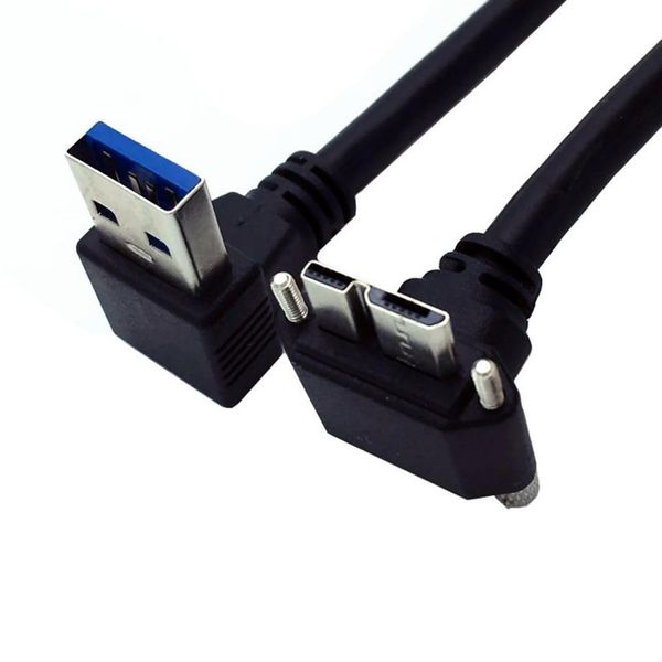 chenyang 25cm USB 3.0 to Micro USB 3.0 90 Degree UP Angled Cable with Locking Screw Panel for Photography, Data Transfer