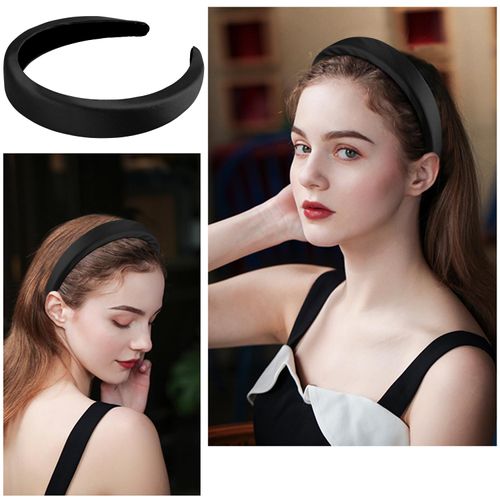 Atoden Black Headband Padded Headband Satin Headbands Thick Headbands Plain Head Band Hair Bands Hair Accessories for Women Girls