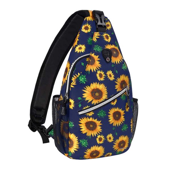 MOSISO Sling Backpack,Travel Hiking Daypack Sunflower Rope Crossbody Shoulder Bag, Blue