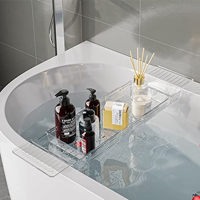 Expandable Bath Shelf Bathtub Tray, Adjustable Bathtub Caddy Tray Storage  Rack