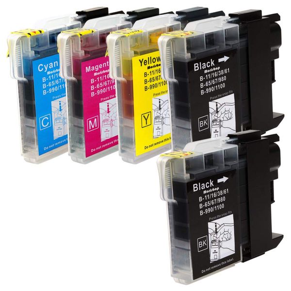 LC11 (BKx2/C/M/Y) 5 Pack Brother Compatible Ink Cartridges Remaining Indicator by Morishop LC11-4PK MFC-J950DN MFC-J950DWN MFC-J855DN MFC-J855DWN MFC-J850DN MFC-J850DWN MFC-J805D MFC-J800D MFC-J800DW