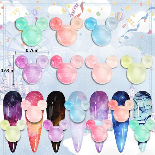 56 Pcs Mouse Head Nail Art Decor, MIKIMIQI 7 Colors Mouse Head Nail Charms Resin Mouse Shape Decorations Manicure Cute Mouse Ear Nail Rhinestones with Storage Box for Nail Art Craft