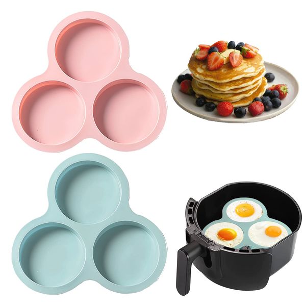 Esteopt 2Pcs Silicone Air Fryer Egg Pan,Air mould,Non Stick muffin tray,air baking pan Cupcake Pancake Mold,3Cavity Pans for Accessories, Pink