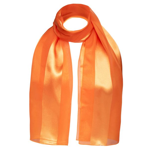 Basic Sense Shiny Satin Scarf Lightweight Silky Chiffon Solid Plain Strip Neck Scarves, Orange