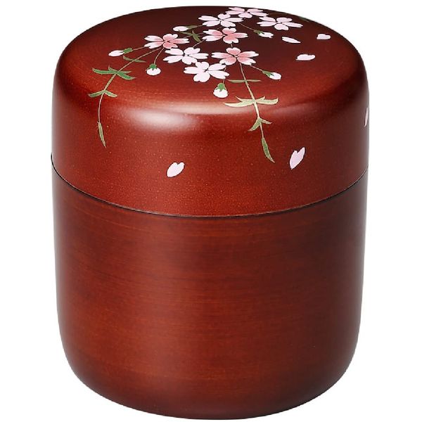 Aizu Lacquerware Teaware Tochi Nuri Tea Caddy Hand-painted Cherry Blossom