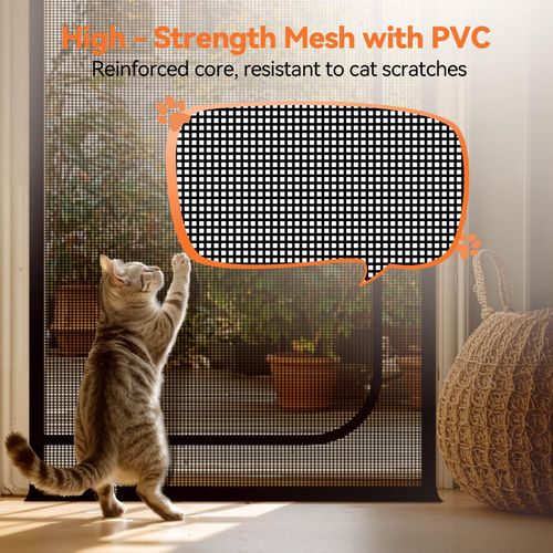 BFNN Cat Screen Door, Extra Tall Cat-Proof Mesh Gate, Fit Door Size 30'' x 80'', Anti Scratch Mesh with Zipper Closure, for Living Room, Kitchen, Bedroom (Black)