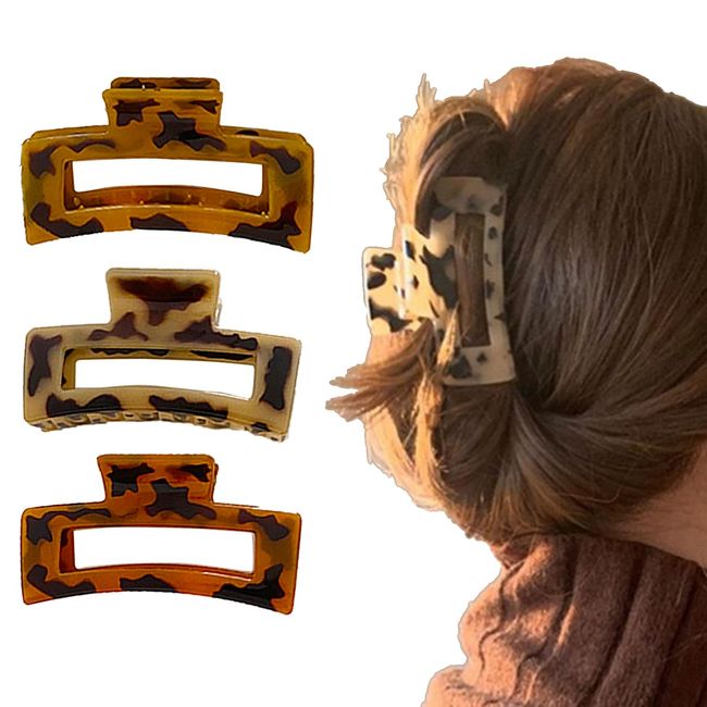 3 Pieces Big Hair Claw Clips, Leopard Print Claw Clip, Strong Hold Hair Jaw Clips, Leopard Hair Jaw Clips, Tortoise Shell Hair Claw Clips, for Women Girls Thick Thin Curly Straight Long Hair