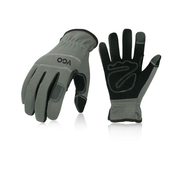 Vgo... Safety Work Gloves Touchscreen,Builder Delivery Gloves,Gardening Gloves,Light Duty Mechanic Gloves(NB7581,Gray,L,1Pair)