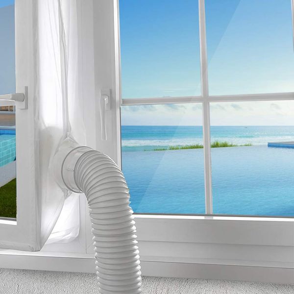 AGPTEK 400CM Window Seal for Portable Air Conditioner and Tumble Dryer,Air Exchange Guards With Zip & Hook Tape,Works with Every Mobile Air-Conditioning Unit