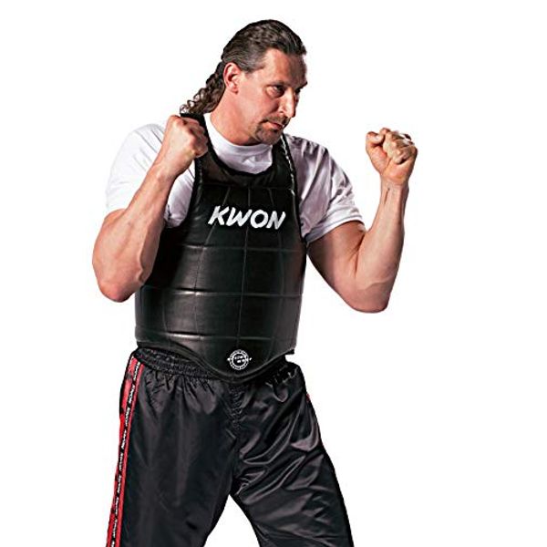 KWON Bay Double Full Contact Body Armour Protective Vest Belly Protector Body Shield Muay Thai Thai Boxing MMA Martial Arts K1 K 1, black
