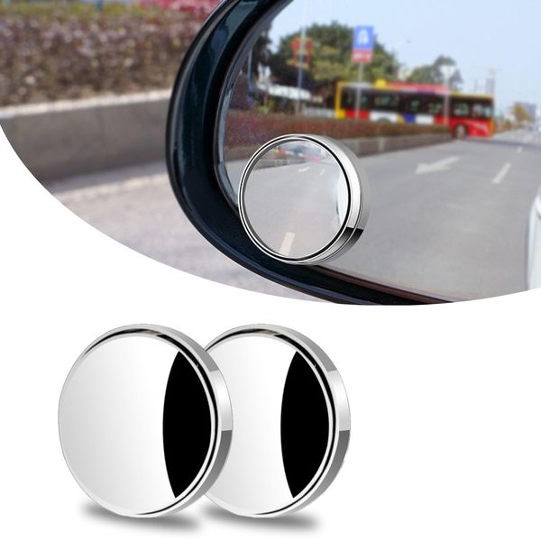 GKmow 2 PCS Car Reversing Blind Spot Mirror, 2.16" x 0.39" High-definition Glass 360° Large Viewing Angle Round Mirror, Self-adhesive ABS Anti-collision Shell, Compatible with Most Models (Silver)