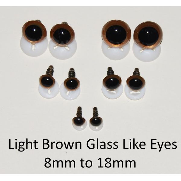 celloexpress Pack of 1 Pair - GLASS LIKE Light Brown Eyes with Plastic Backs - 18mm - Safety Eyes for Soft Toy or Teddy Bear Making