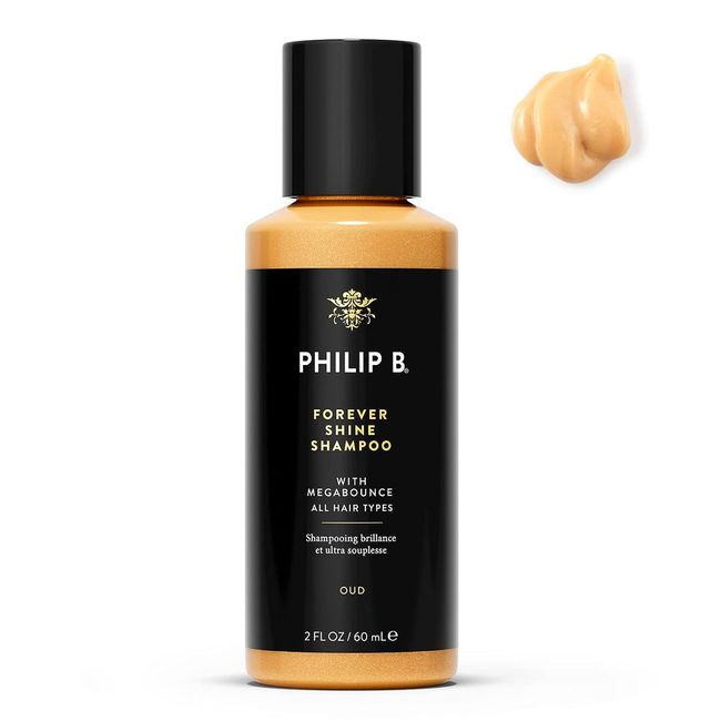 PHILIP B. Forever Shine with Megabounce Shampoo 2 oz - Volumizing Cleanser With Notes of Pure Oud Leaves Hair Smooth & Glossy, Reduces Frizz, For All Hair Types