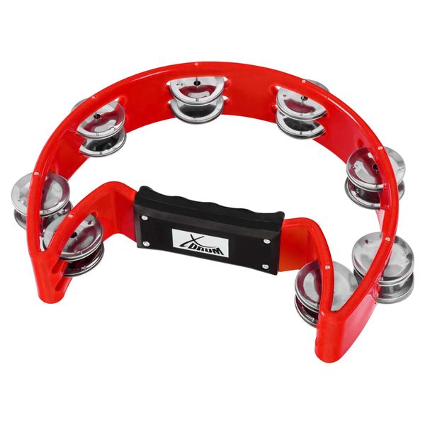 XDrum Hand Tambourin Halbmond Form (Tambourine, 16 Paar verchromte Stahl-Schellen, Kunststoff) rot