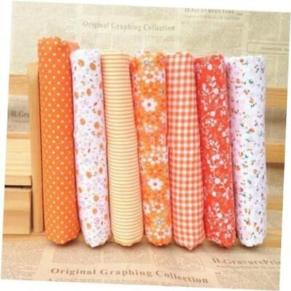 7Pcs Orange Cotton Craft Fabric Bundle Squares Patchwork DIY Sewing