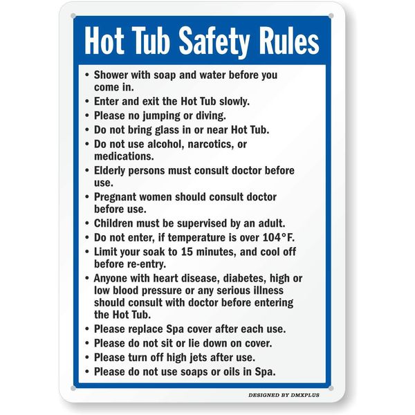 Unoopler Hot Tub Safety Rules Sign 8" x 12" Metal