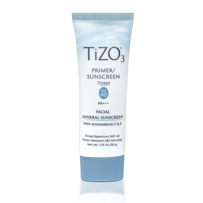 TiZO3 Facial Mineral Sunscreen and Primer, Tinted Broad Spectrum SPF 40 with Antioxidants, Sheer matte finish, Fragrance-Free, Oil-Free, Dermatologist-recommended, PA+++ 1.75 oz