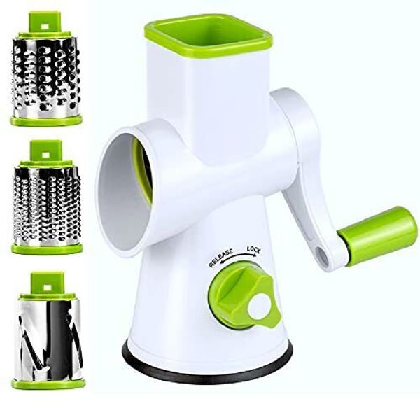 Rotary Cheese Grater Round Vegetable Mandoline Slicer With 3 Drum Stainless Stee