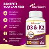 3 Packs-D3+K2 Vitamin Complex 10,000IU D3 & 200mcg K2 MK7