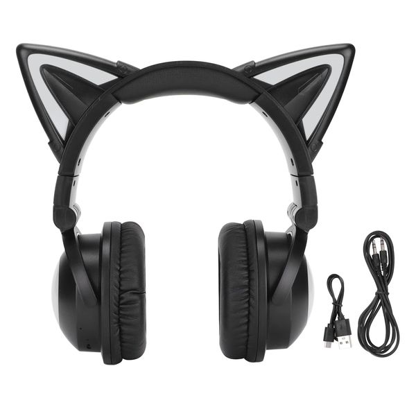 Sxhlseller Bluetooth Headset, Cute Cat Ear Wireless Headphones, Stereo Headset with Microphone, LED Headphones for Kids, Teenagers, Adults Women and Cat Lovers