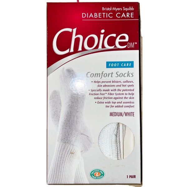 2x Bristol Myers Diabetic Care Comfort Socks Medium Size Foot Care White