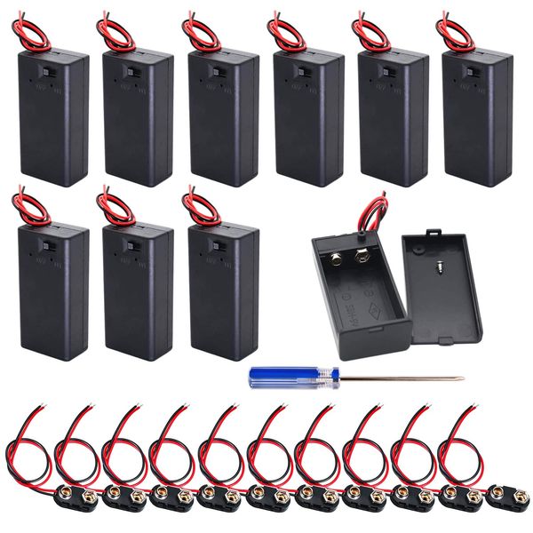 GTIWUNG 10Pcs Batteriehalter mit An-/Aus-Schalter und Kabel, 9V, Geschlossenes Gehäuse, Batteriefach Akkuhalter Aufbewahrungsbox, 10Pcs 9V Batterie Clip für Arduino Elektrische Spielzeug