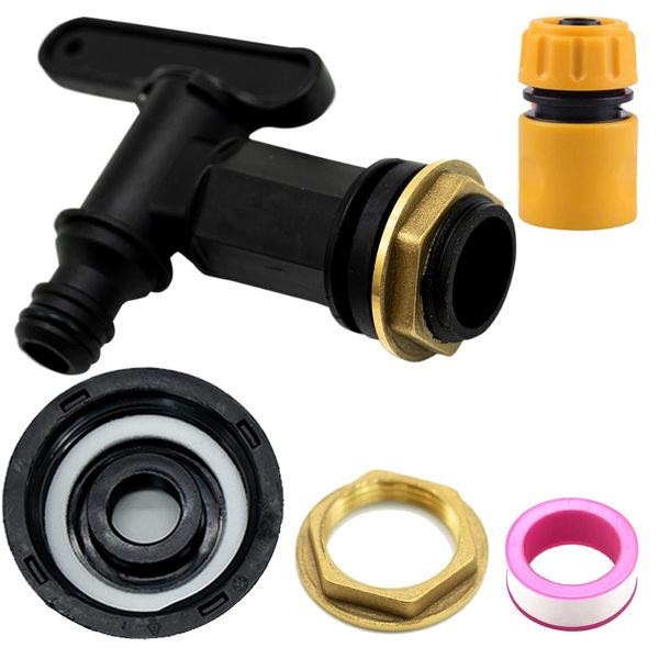 Water Butt Tap with IBC Tank Adapter S60x6 &Hose End Connector,Plastic Snap Fit Water Butt Rain Barrel Tap,3/4" Thread Water Butt Storage Tank Hose Fitting Parts for Home Garden Water Connectors