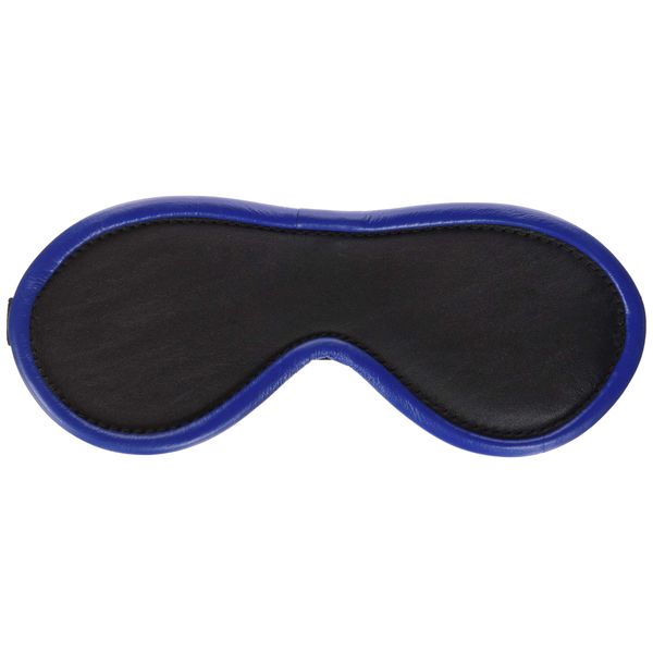M2M Leather Blindfold with Black Fur, Black/Blue