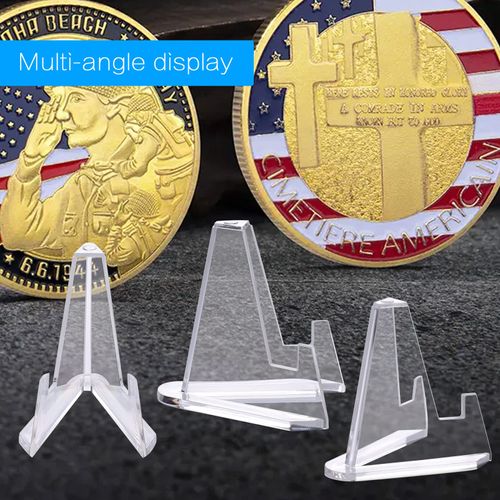 Hejo 24Pcs Acrylic Plate Holder, Anti-Slip Clear Easel Stands, Picture Frame Holder Stand, Multifunctional Display Holder for Coins, Pocket Watches, Medals