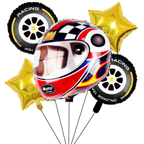 Kwuz Motor Helmet Balloons Race Car Tires Balloon Set for Kids Boys Racing Car Wheels Bike Theme Bicycle Birthday Party Decorations Supplies Favors Foil Mylar Red Black Gold Balloon Arch Kits Decor