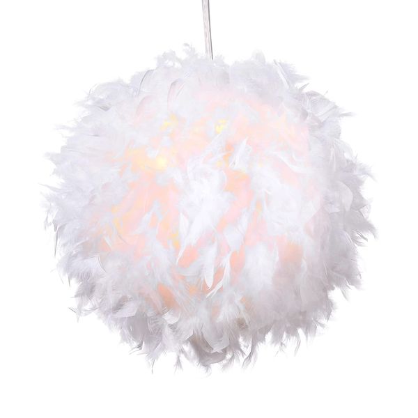 YUNYODA Feather Pendant Light Shade for Ceilings, Modern Real Natural Fluffy Feather lampshade for Table & Floor Lamp, Living Room, Bedroom, Wedding or Party Decoration, Diameter 20cm, White