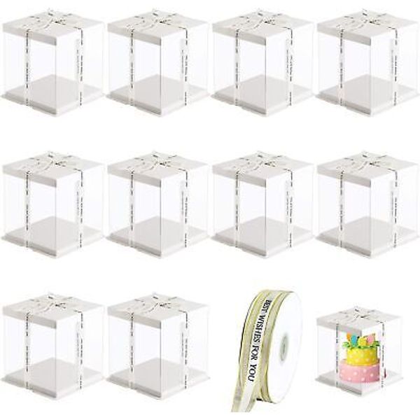 10 Pcs Clear Cake Box 7x7x8 Inch Cake Packaging Boxes Large Cake PET Clear Bo...