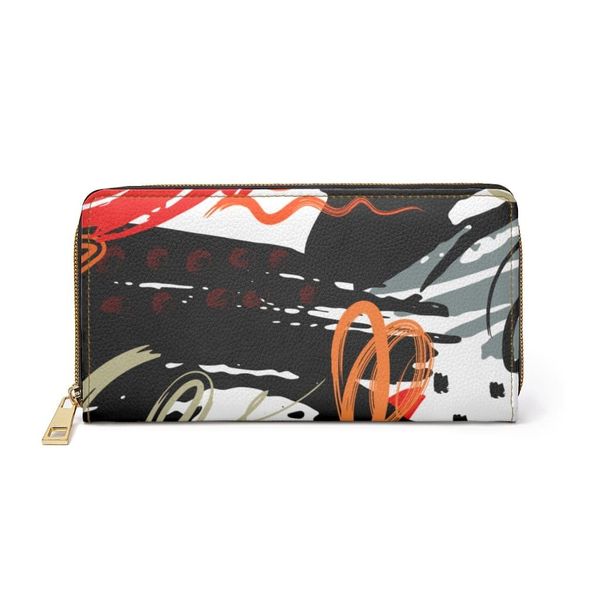 Womens Wallet, Zip Purse, Red & Black Multicolor - One size