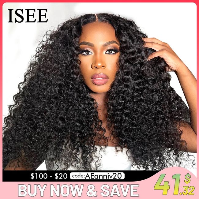 ISEE HAIR Wear and Go Wig Mongolian Kinky Curly 4x6 HD Glueless Lace Closure Wig Pre-Cut Lace Front Wig Deep Curly Air Wig