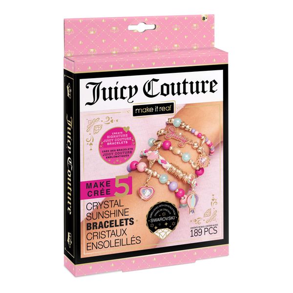 Make It Real - Juicy Couture Mini Crystal Sunshine - DIY Charm Bracelet Making Kit - Friendship Bracelet Kit with Swarovski Crystal Charms - Arts & Crafts Bead Kit for Girls - Makes 5 Bracelets