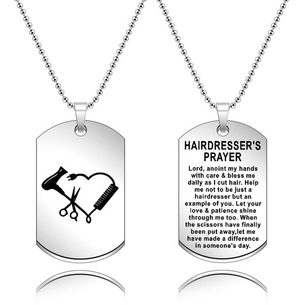 KJWLOP Hairdresser Prayer Keychain Necklace Hair Barber Gift Inspirational Hairdresser Jewelry Gift for Hair Stylists Scissor Hairdresser Gifts (Hairdresser Prayer N)