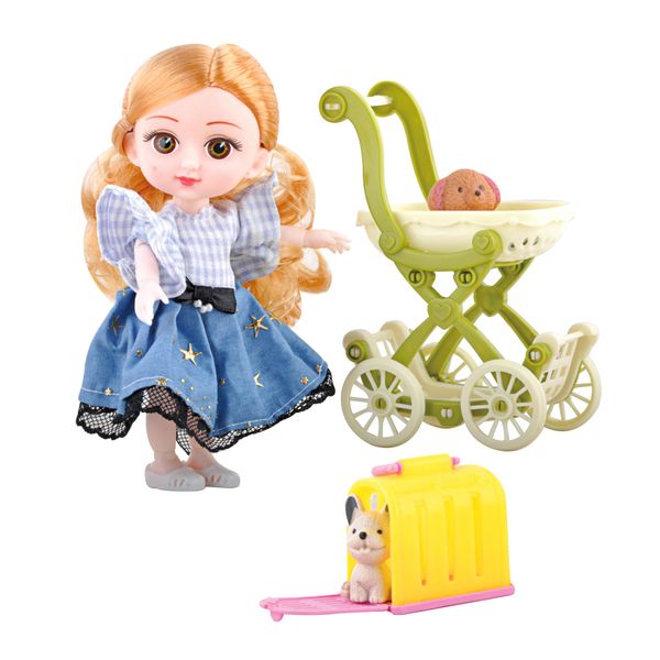 My Girl 6.5 INCH Girl Doll PLAYSET - PET Trolley Fun - 6.5 INCH Doll with Lovely face and Soft Long Hair Wearing Outfit. Doll Body Built in 13 Joints for Posture. Good Toys and Gift idea for Kids