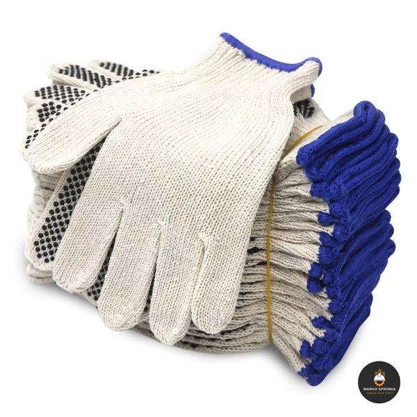 EvridWear Cotton Polyester String Knit Work Gloves With One Side Dots, 12 Pairs