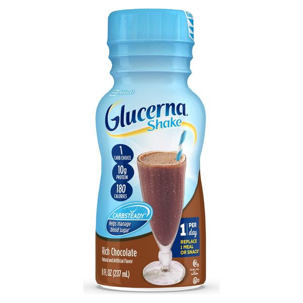 Glucerna Nutritional Shake, Diabetic Drink to Support Blood Sugar Management, 10g Protein, 180 Calories, Rich Chocolate, 8-fl-oz Bottle, 24 Count