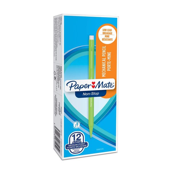 Paper Mate Non-Stop Mechanical Pencil | 0.7mm | HB #2 | Assorted Neon Barrel Colours | 12 Count