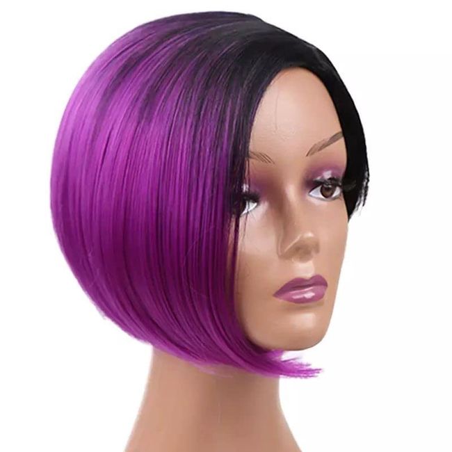 Omoge Hair Ltd 12-Inch Elegant Asymmetrical Bob Wig in Purple/Black - Heat Resistant, Stylish Short Cut for Women, Perfect for Everyday Elegance and Special Occasions, Adjustable Cap for Comfort Fit