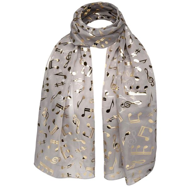 Basic Sense Music Note Foiled Light Weight Scarf, Grey