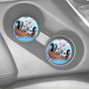 PEPE LE PEW & PENELOPE CUSTOM SANDSTONE CAR COASTERS ABSORBENT SET (2)
