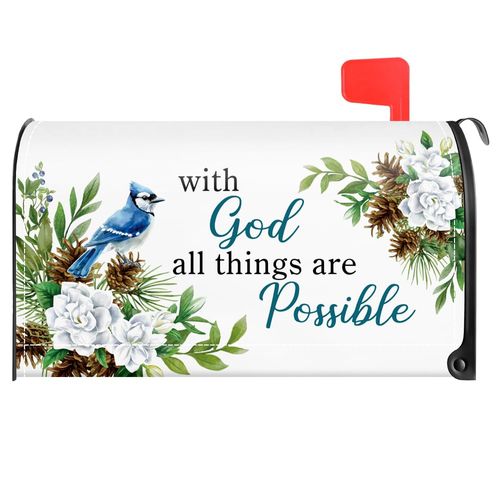 TOUNER with God All Things are Possible Mailbox Covers, Religious Magnetic Letter Box Wrap, Christian Bluejay Post Box Decor for Outdoor Garden Yard Porch, Mailbox Decor Gifts for Friends Neighbors