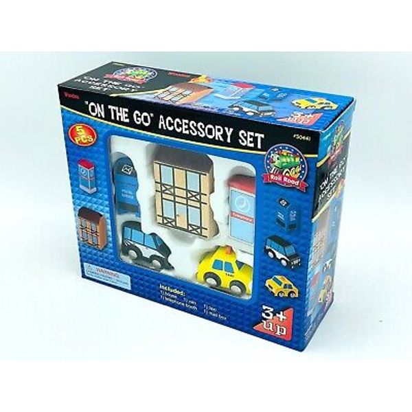 New Wooden On-the-Go Vehicle & Accessory Set Compatible w/Wooden Train Sets Cars